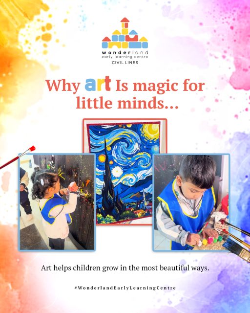 The power of art in early learning 🎨 
At WELC, we nurture little minds through meaningful art experiences that help children grow emotionally, socially, and creatively. 🌈

🌈 Book your spot today!
📞 +91 85868 70665
📍 Civil Lines, Delhi
.
.
#welc #civillines #wonderlandearlylearningcentre #earlylearning #creativekids #artforkids #learningthroughart #littlemindsbigideas #childhoodcreativity #preschoollife #holisticdevelopment #confidencebuilding #playbasedlearning