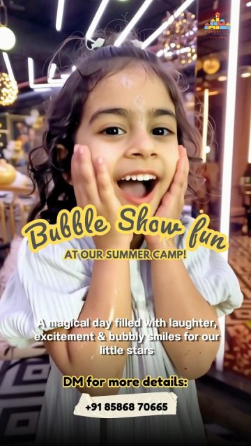 Bubble fun & happy smiles at Summer Camp 🌈

Call us now to know more!
📞+91 85868 70665
.
.
#welc #bubbleshow #summercamp #kidsfun #happykids 
.
.
[bubble show, summer camp, kids fun, happy kids, school activity, summer fun, playful learning, joyful moments, kids camp, childhood fun]